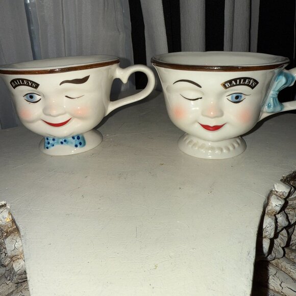 Vtg 1996 Bailey's Irish Cream Yum Boy Girl He She Winking Eye Coffee Tea Mugs 2 - Picture 1 of 9